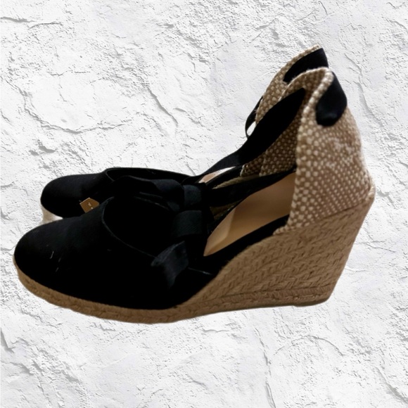 ✨NWT✨Castaner Black Lace Up Classic Organic Cotton Jute Wedge Espadrille Sandals - Picture 8 of 16
